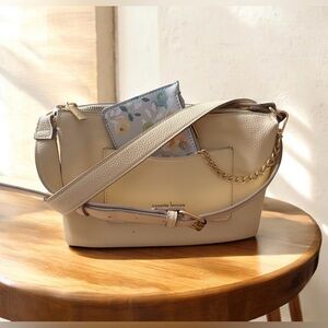 Nanette Lepore Cream pebbled vegan leather crossbody bag w/gold-tone hardware